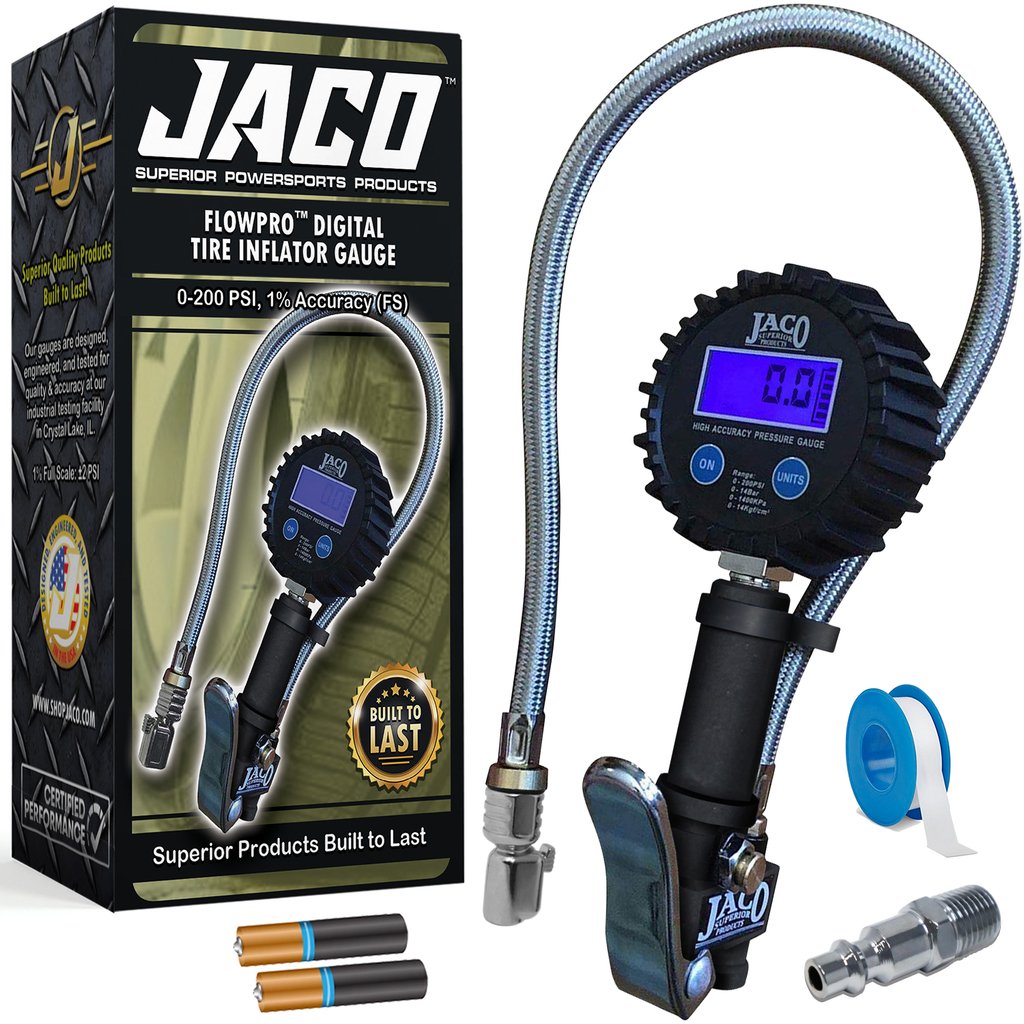 JACO FlowPro Digital Tire Inflator with Pressure Gauge - 200 PSI  JACO FlowPro Digital Tire Inflator with Pressure Gauge - 200 PSI
