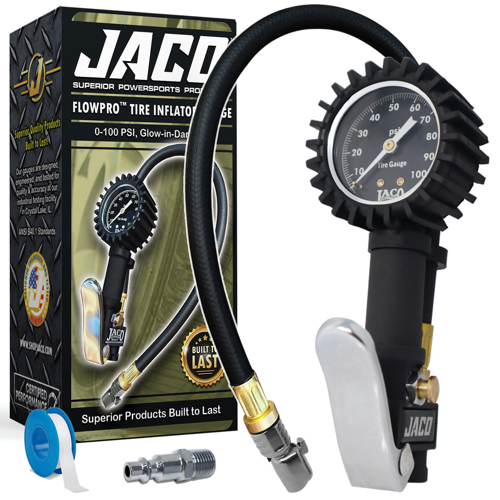 JACO FlowPro Tire Inflator with Pressure Gauge - 100 PSI  JACO FlowPro Tire Inflator with Pressure Gauge - 100 PSI